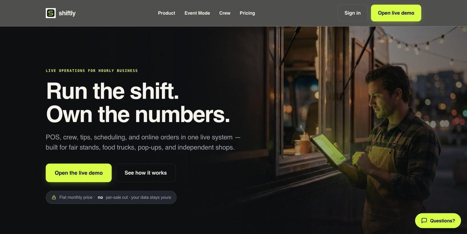 Shiftly — Founder + product / brand design + build